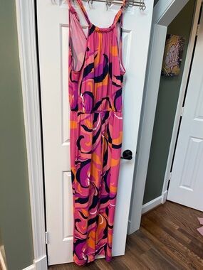 Trina Turk Pink, Orange & Purple Printed Maxi Jumpsuit